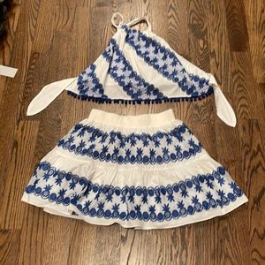 Blue and white skirt and halter set